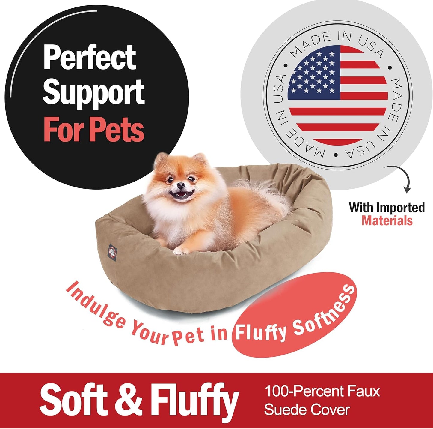Majestic Pet 24 Inch Suede Shredded Memory Foam Mix Calming Small Dog Bed Washable 24 x 19 x 7 (Inch) - Cozy Soft Round Donut Dog Bed with Spine for Head Support - Pet Bed Stone - Pet Explorer