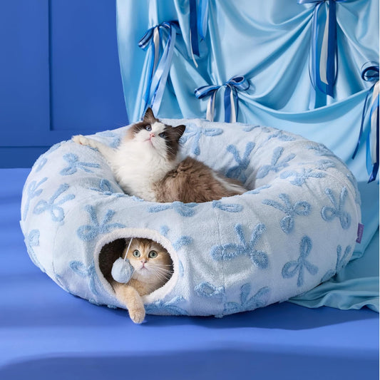 Lesure Cat Tunnel Bed for Indoor Cats - Cute Cat Donut Tunnel Toys with Washable Circle Cushion, Round Pet Peekaboo Cave Toy for Kitten/Puppy/Rabbit, Standard Ice Blue - Pet Explorer