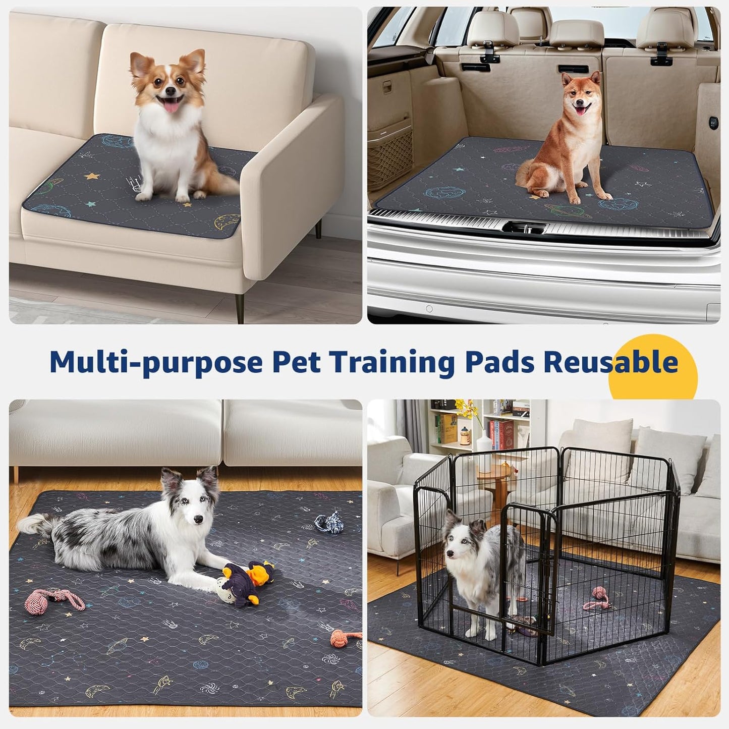 LOOBANI Washable Pee Pads for Dogs: 2 Pack Reusable Puppy Pads for Small Pet, Waterproof Whelping Pads, Non-Slip Potty Training Mat for Dog Playpen, Floor, Cage, Sofa, Crate, Grey, 18" x 24" - Pet Explorer
