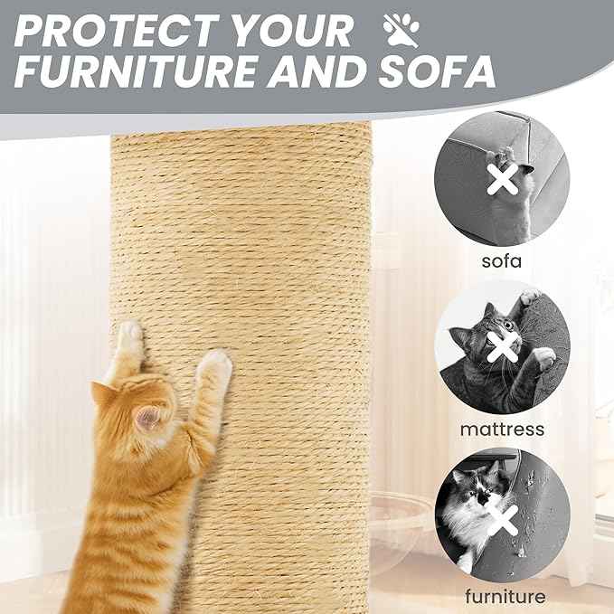 58in Large Cat Tree Tower for Indoor Cats with Soft Plush Hang Ball, Two Condos, Sisal Scratch Posts & Rope Play for Kittens/Adult Cats, Grey