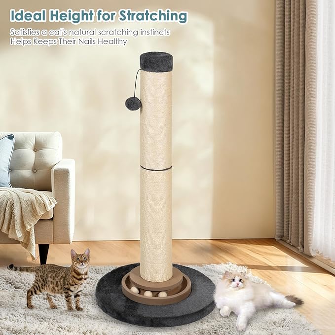 Heavy Duty Cat Scratching Post, 35 Inch Tall Cat Scratcher Cat Tree Tower with Hanging Ball for Indoor Cats Adults,Sisal Scratching Post with Toys