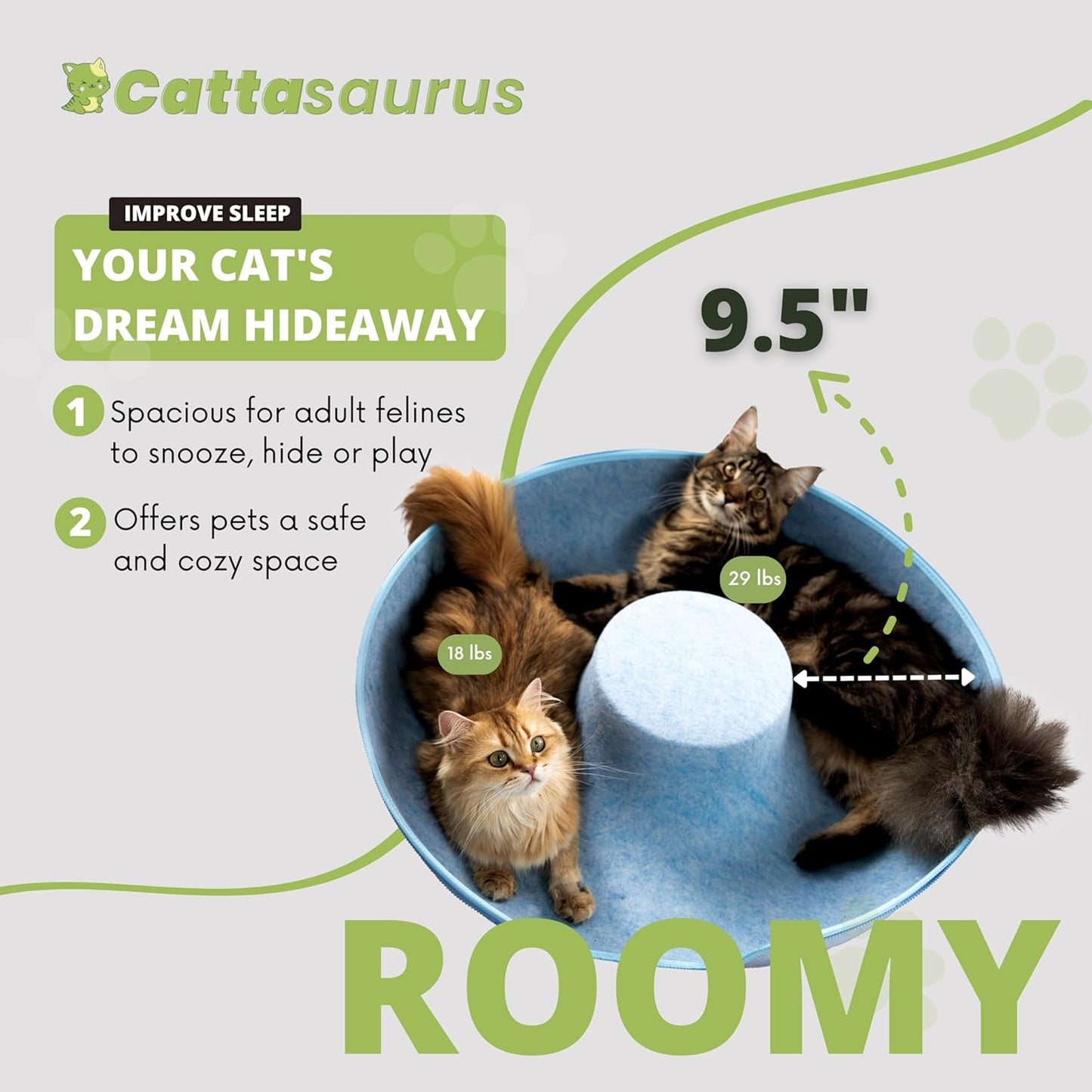 Cattasaurus Peekaboo Cat Cave for Multiple & Large Cats Up to 30-45 Lbs, Scratch Detachable & Washable Tunnel Bed, Comfy Donut Cat Cave (Blue, Jumbo) - Pet Explorer