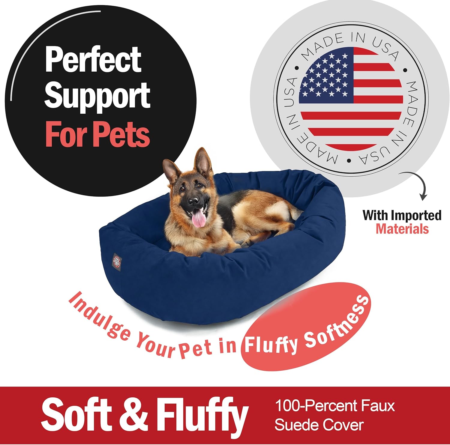 Majestic Pet 52 Inch Suede Calming Dog Bed Washable 52x35x11 (Inch) – Cozy Soft Round Donut Dog Bed with Spine Support for Dogs to Rest Their Head - Pet Bed X- Large – Navy (2025) - Pet Explorer