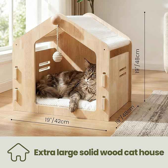 Spacious cat House，Enclosed cat Bed with a Padded Cotton pad and cat Ball，Easy to Assemble and Clean