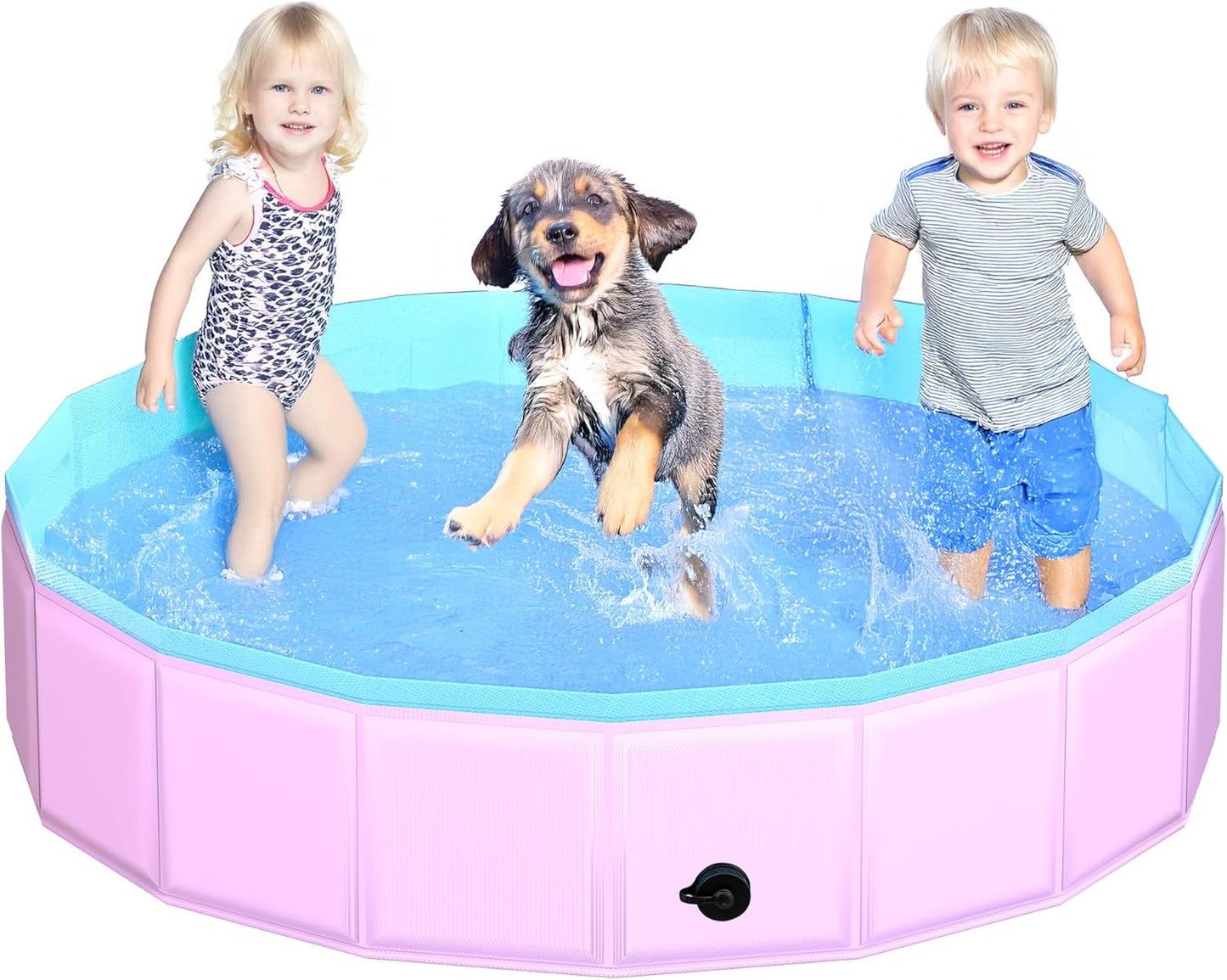 2025 Updated Foldable Dog Pool, 55" x 12" Kiddie Pool with Hard Plastic, Non-Slip Dog Bath Tub for Outdoor Backyard, Collapsible Dog Swimming Pool for Kids Dogs Pets (Pink) - Pet Explorer