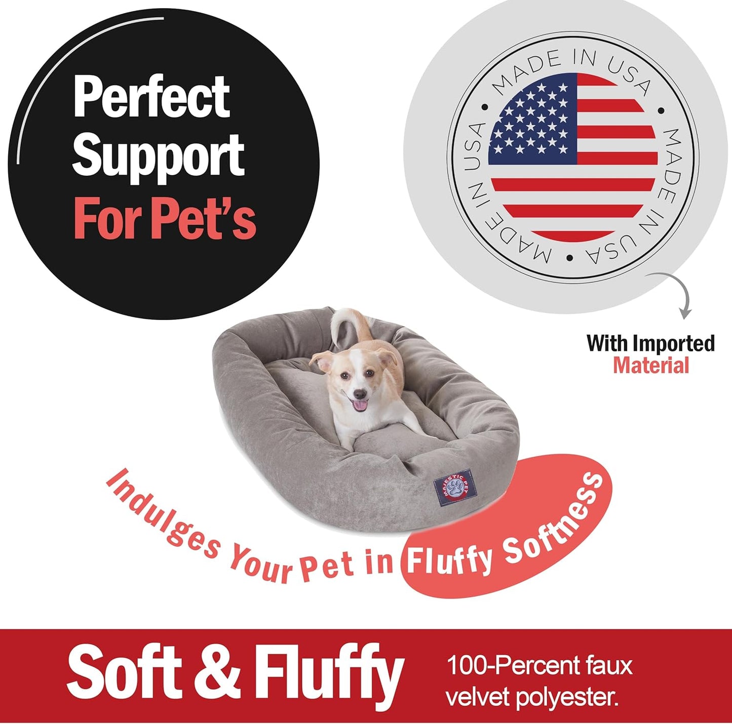 Majestic Pet 32 Inch Micro Velvet Calming Dog Bed Washable 32x23x7 (inch) – Cozy Soft Round Donut Dog Bed with Spine for Head Support - Pet Bed Medium - Vintage - Pet Explorer