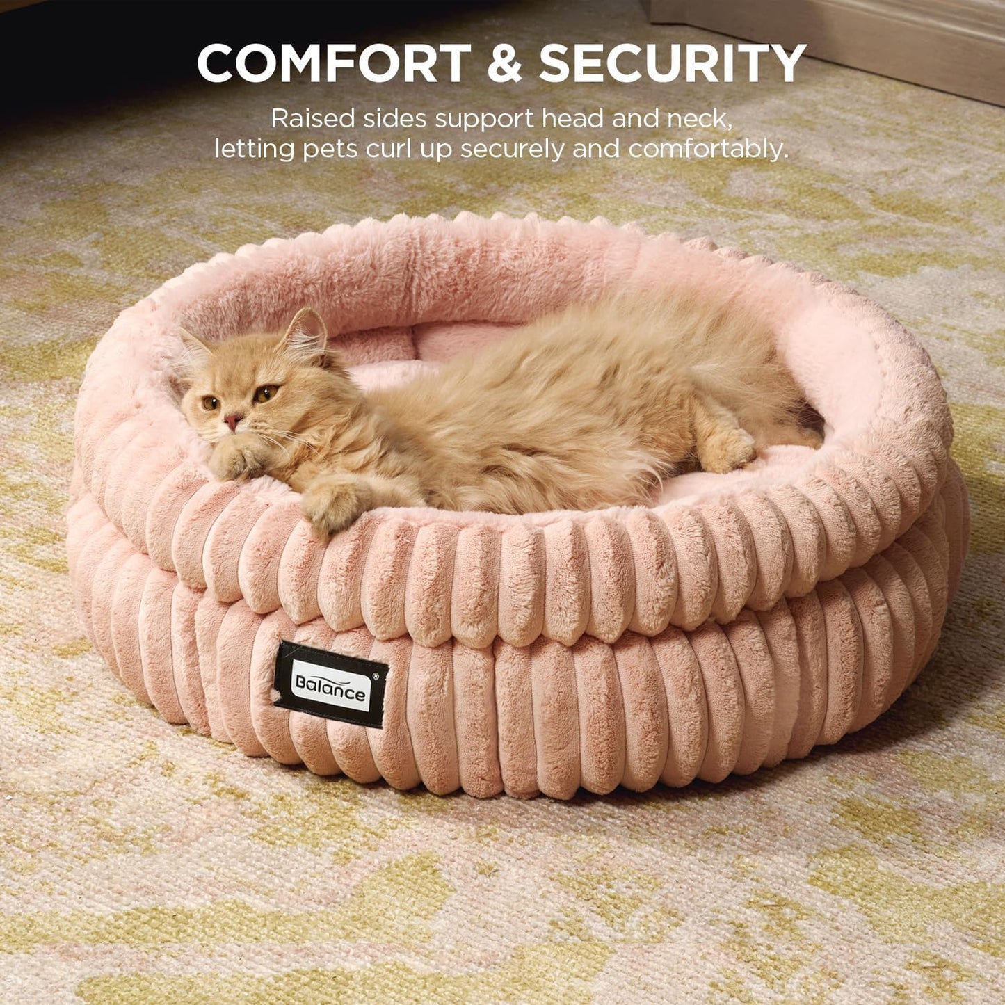 BALANCE Cat Bed Kitten Bed, Washable Round Cat Beds for Indoor Cats,Super Soft Plush Faux Fur Pet Bed for Puppy and Kitten with Anti-Slip Bottom - Pet Explorer