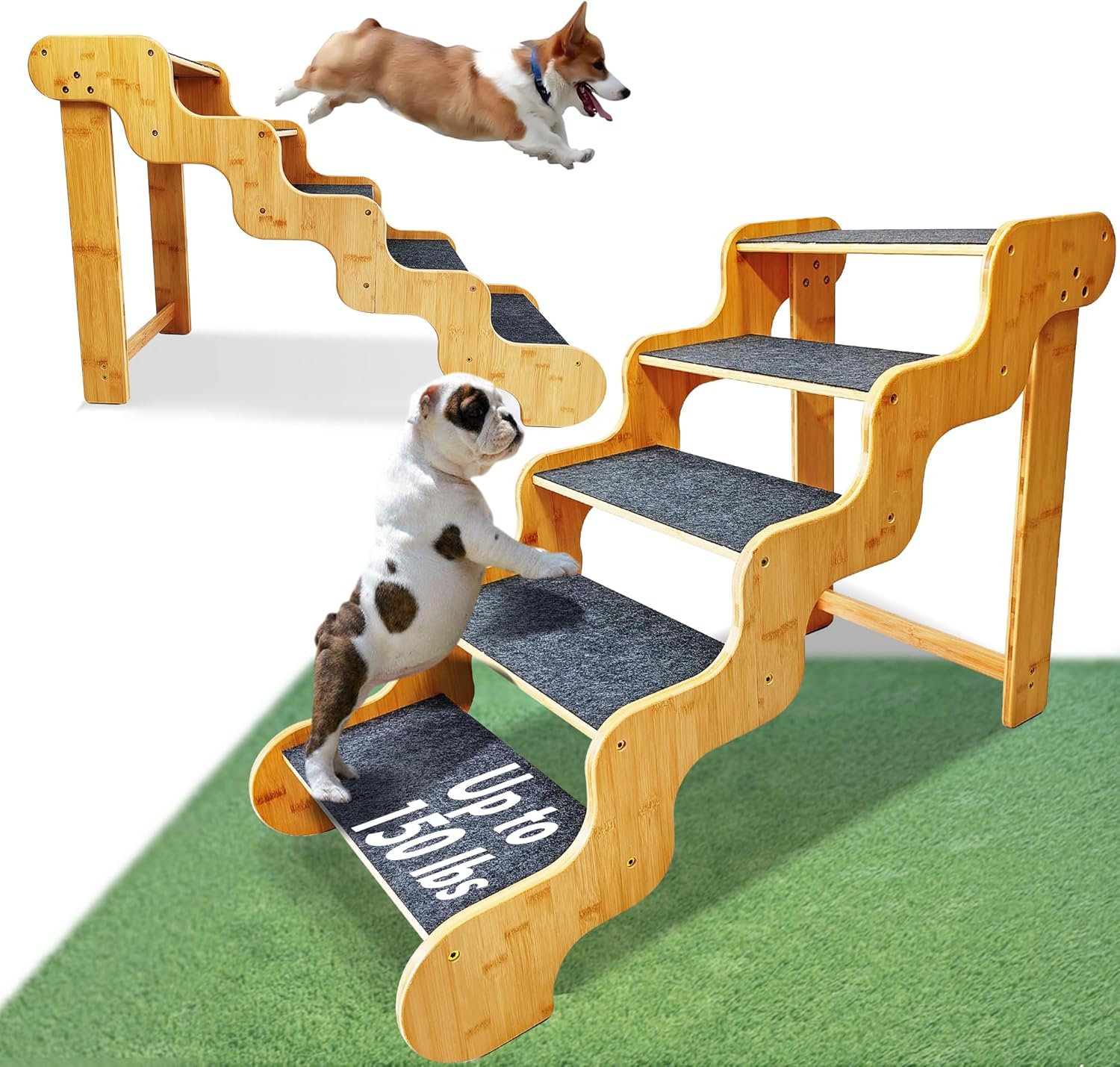 Dog Steps for Bed,24 Inches 5 Step Dog Stairs for Senior Pets to Get On 30 Inches High Beds/Car,Made of Bamboo Can Support Large Dogs Weighing Up to 160 LB - Pet Explorer