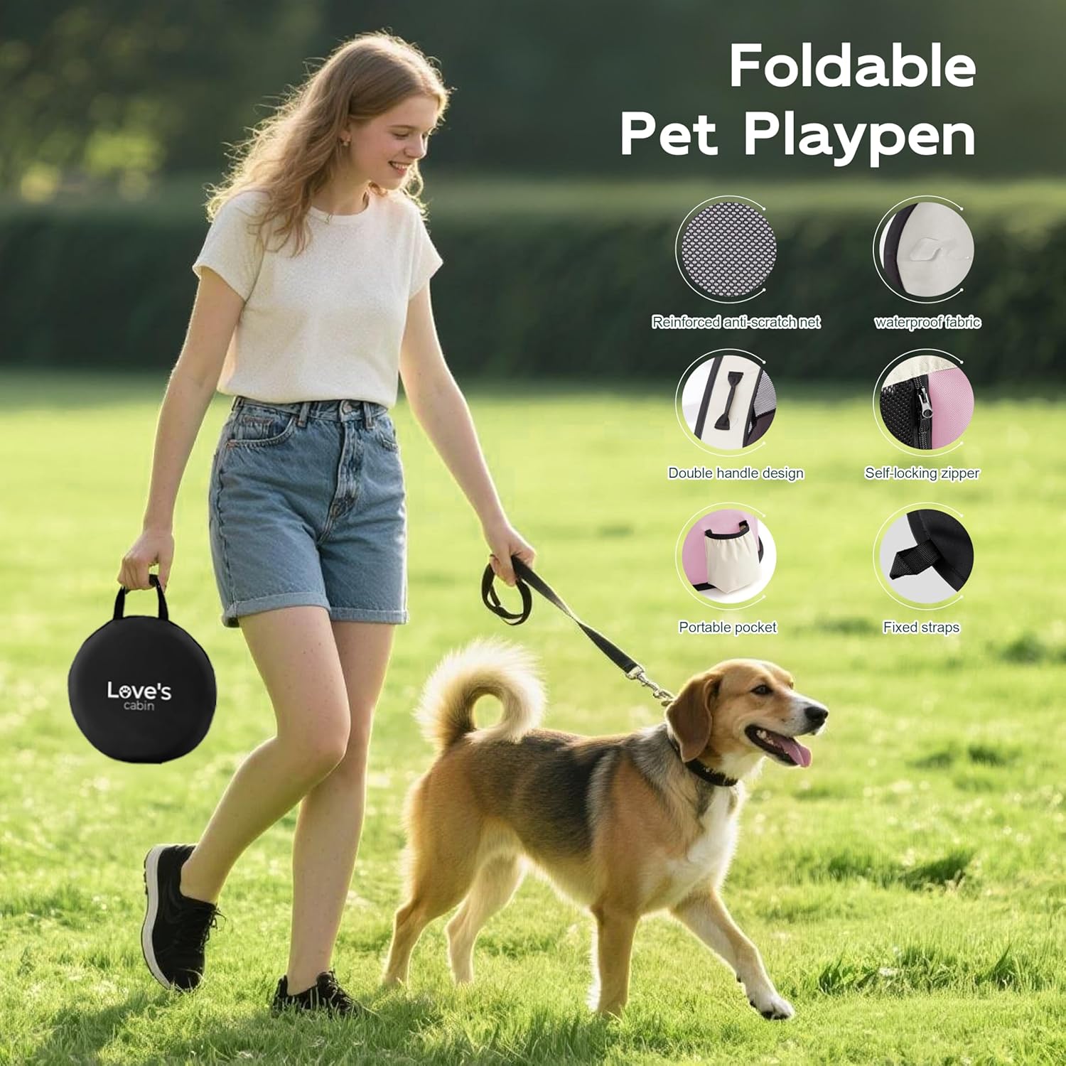 Love's cabin Pet Puppy Dog Playpen, Medium Dog Tent Crates Cage Indoor/Outdoor, Portable Exercise Playpen for Cat, Foldable Pop Up Dog Kennel Playpen with Carring Case (M, Light Pink) - Pet Explorer