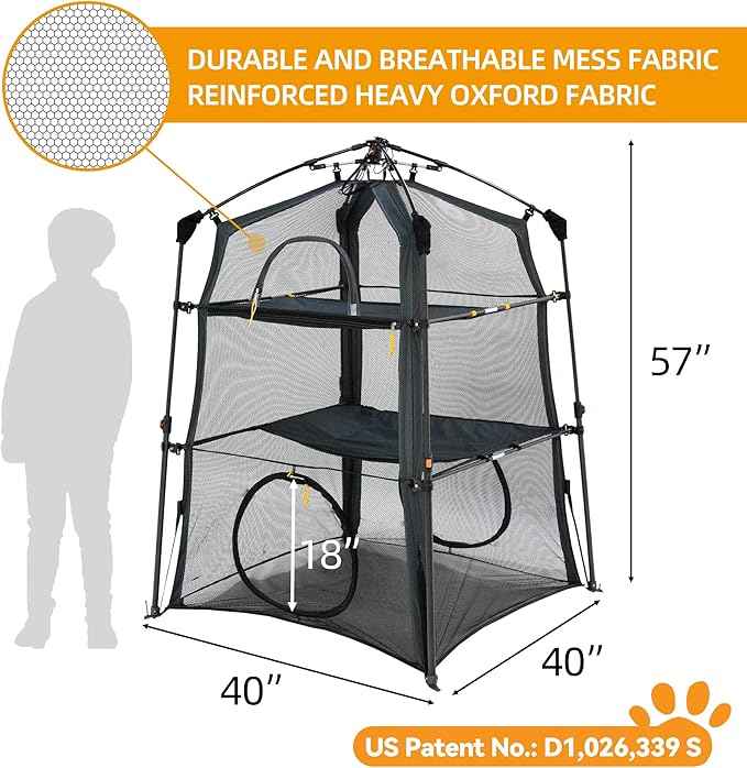 Automatic Pop-Up Cat Enclosure|3-Tier Cat Tent|Cat Cage|Outdoor Catio with Patent,Breathable Portable & Foldable, Stable Structure for Indoor/Outdoor, Free Teaser Wand,Friendly Connectable playpen