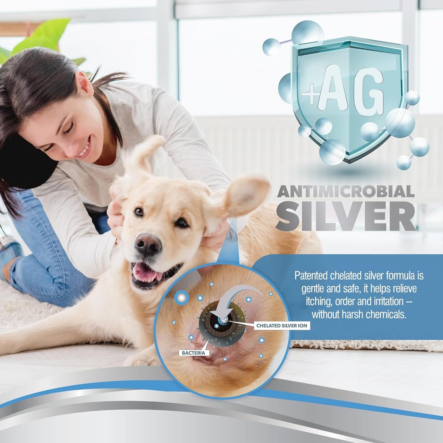 PetSilver Ear Cleaner for Dogs & Cats – Gentle Otic Rinse with Chelated Silver Formula – Supports Clear, Comfortable Ears – Easy to Use – Thoughtfully Made in The USA with Care – 8 fl oz - Pet Explorer