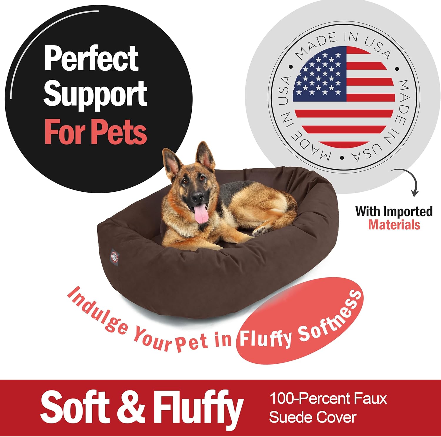 Majestic Pet 52 Inch Suede Shredded Memory Foam Mix Calming Extra Large Dog Bed Washable 52 x 35 x 11 (Inch) - Cozy Soft Round Donut Dog Bed with Spine for Head Support - Pet Bed Chocolate - Pet Explorer
