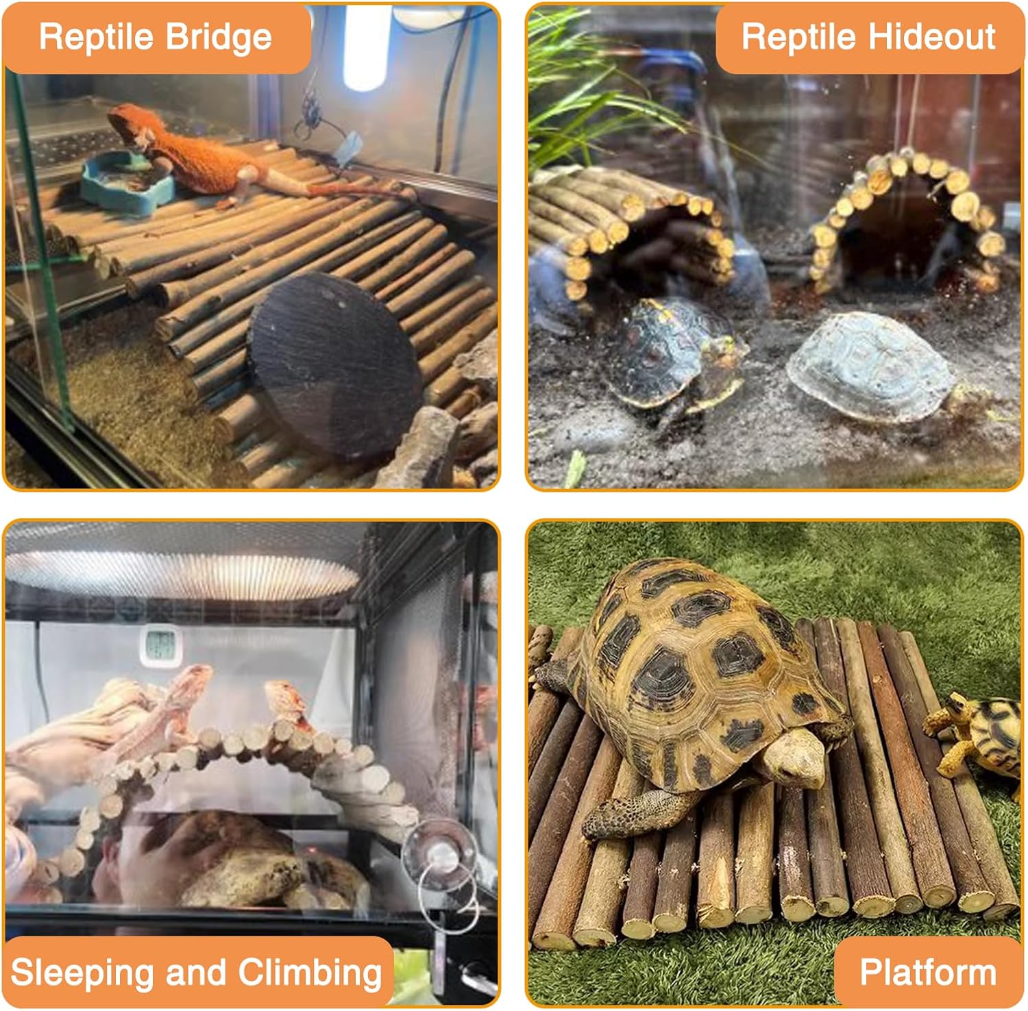 Hamiledyi Extra Large Wooden Reptile Hideout Bearded Dragon Bendy Bridge Climbing Ladder Hiding Hut Reptiles Hide Cave Habitat Decor for Lizards Gecko Spiders Snakes Tortoise(XL:20" x 11.8") - Pet Explorer