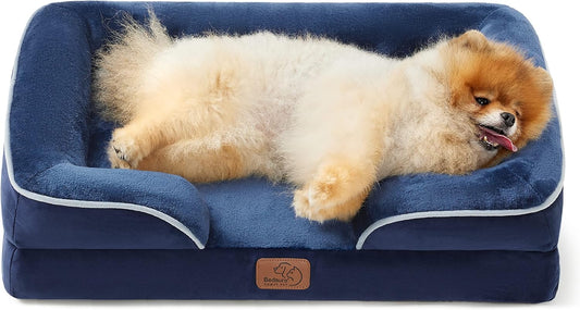 Bedsure Orthopedic Dog Beds for Small Dogs - Washable Small Dog Cat Bed Waterproof, Comfort Pet Couch Sofa with Washable Removable Cover, Pets Bed with Nonskid Bottom, Blue Navy, 24" - Pet Explorer