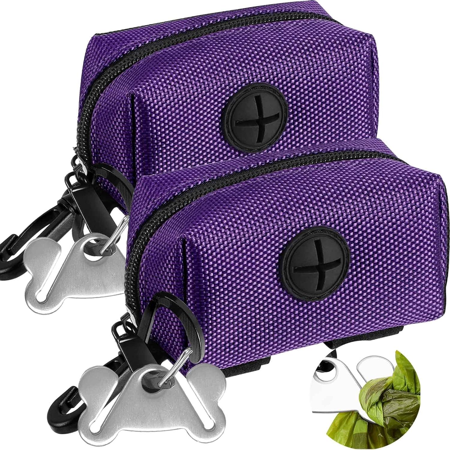 Dog Waste Bag Dispenser Pet Poop Bags Holder for Doggie Waste Bags Dispensers Soft Fabric Zipper Small Doggy Puppy Pouch for Leash Accessory Attachment with Carrier,2PCS Purple - Pet Explorer