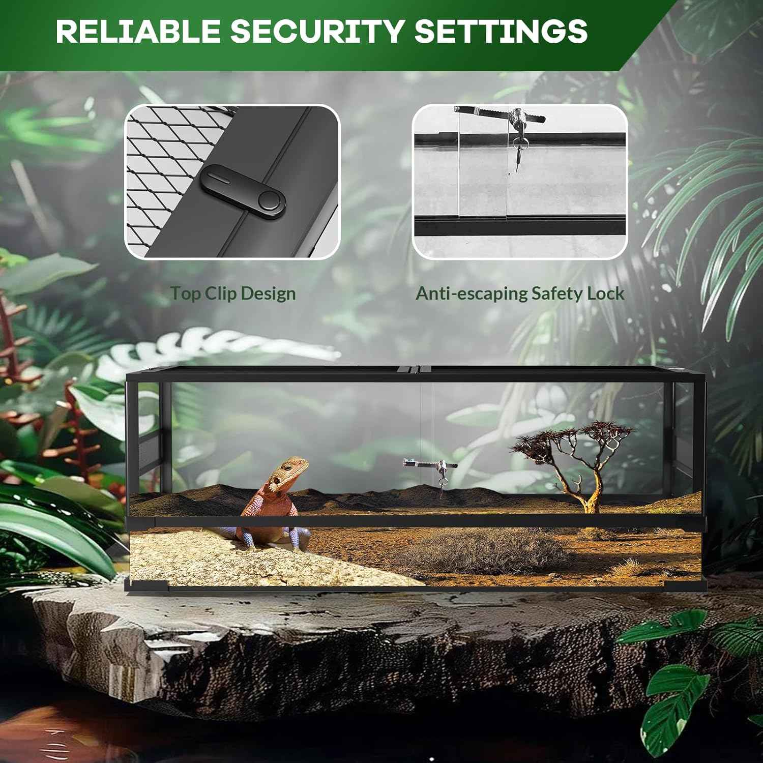 24" X 18" x 18" Reptile Tall Glass Terrarium Rainforest Habitat Double Hinge Door with Screen Ventilation 34 Gallon Reptile Terrarium Easy Assembly for Lizard Tortoise Snake