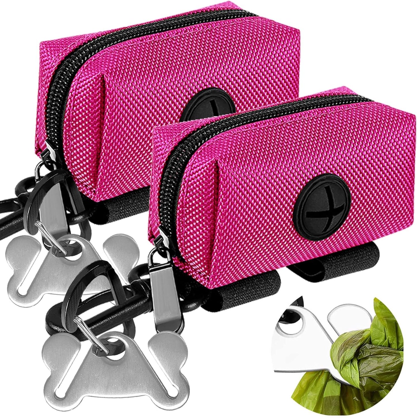 Dog Waste Bag Dispenser Pet Poop Bags Holder for Doggie Waste Bags Dispensers Soft Fabric Zipper Small Doggy Puppy Pouch for Leash Accessory Attachment with Carrier,2PC Pink - Pet Explorer