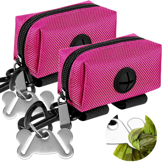 Dog Waste Bag Dispenser Pet Poop Bags Holder for Doggie Waste Bags Dispensers Soft Fabric Zipper Small Doggy Puppy Pouch for Leash Accessory Attachment with Carrier,2PC Pink - Pet Explorer