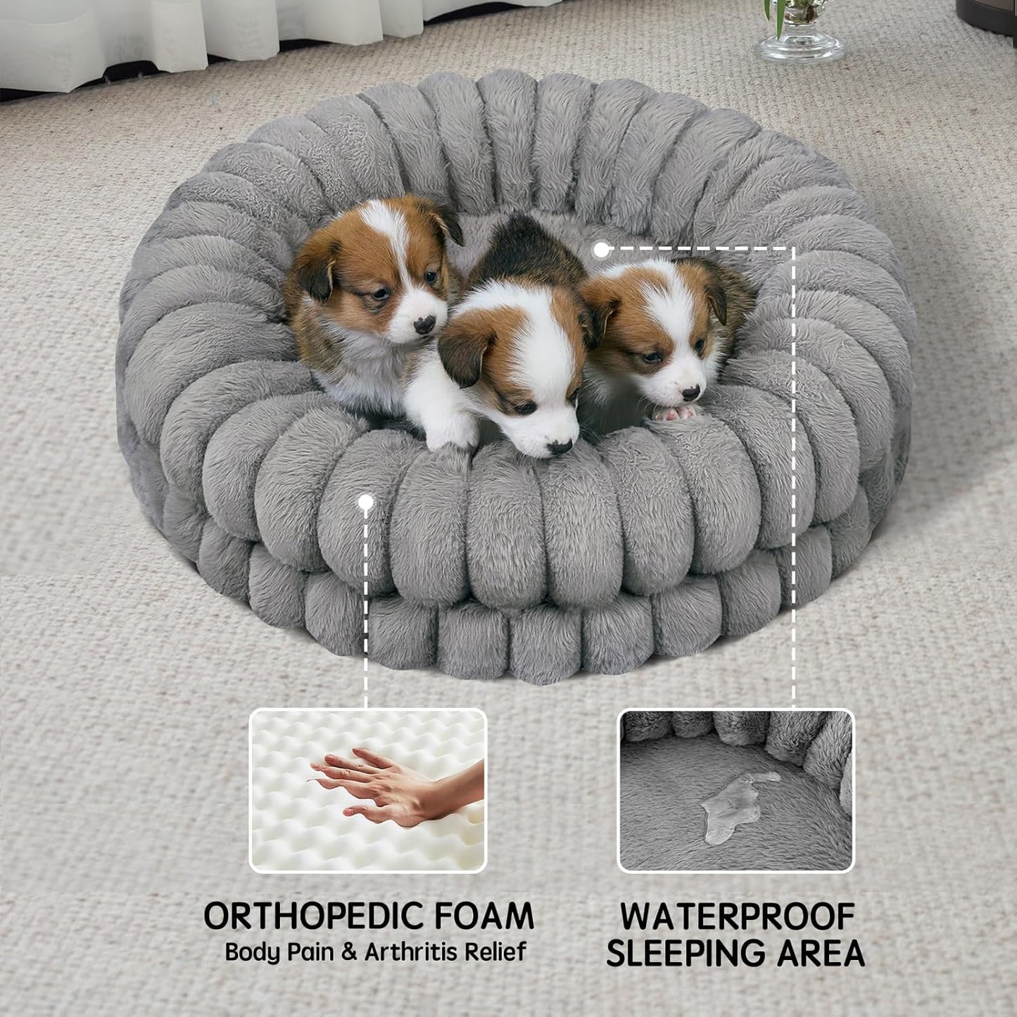 BALANCE Luxury Donut Dog Bed, 23 Inches Round Dog Beds for Small Dogs Washable, Orthopedic Calming Pet Bed for Puppy and Cats with Anti-Slip Bottom, Gray - Pet Explorer