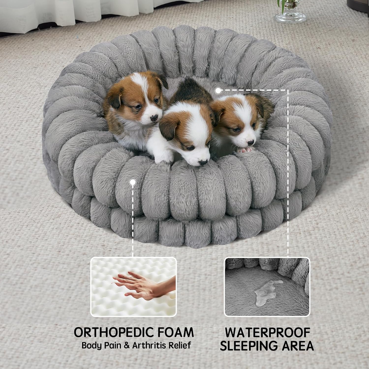 BALANCE Luxury Donut Dog Bed, 23 Inches Round Dog Beds for Small Dogs Washable, Orthopedic Calming Pet Bed for Puppy and Cats with Anti-Slip Bottom, Gray - Pet Explorer