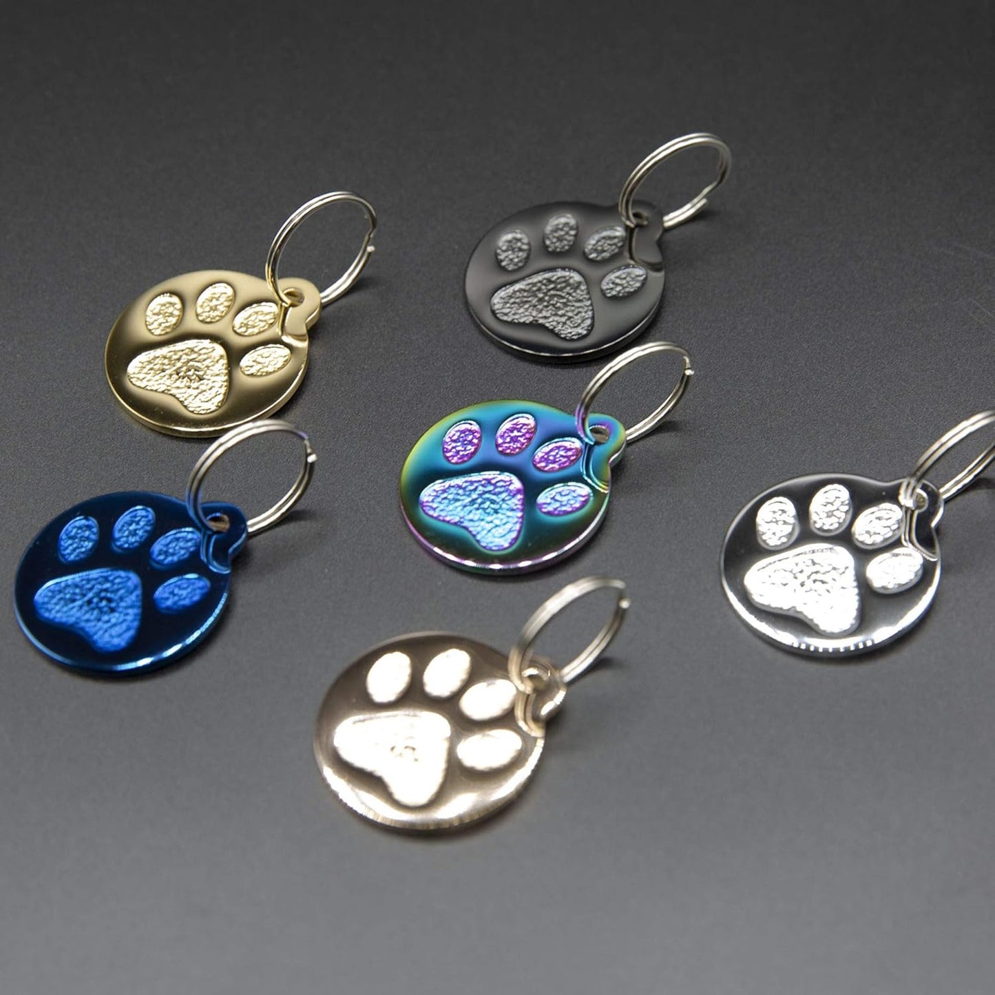 Engraved Pet Tag for Dogs and Cats - Personalized Front & Back up to 4 Lines of Text Custom Engraved ID, Round Paw Print Solid Plating Stainless Steel Nebula Regular - Pet Explorer