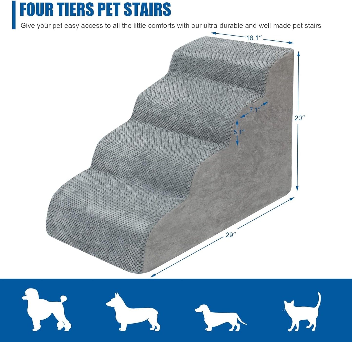 Dog Stairs for Small Dogs - High Density Foam Dog Ramp, Extra Wide Pet Steps with Non-Slip Bottom for High Beds, Couche and Sofa, Best for Dogs Injured, Older Dogs Cats, Pet with Joint Pain - Pet Explorer