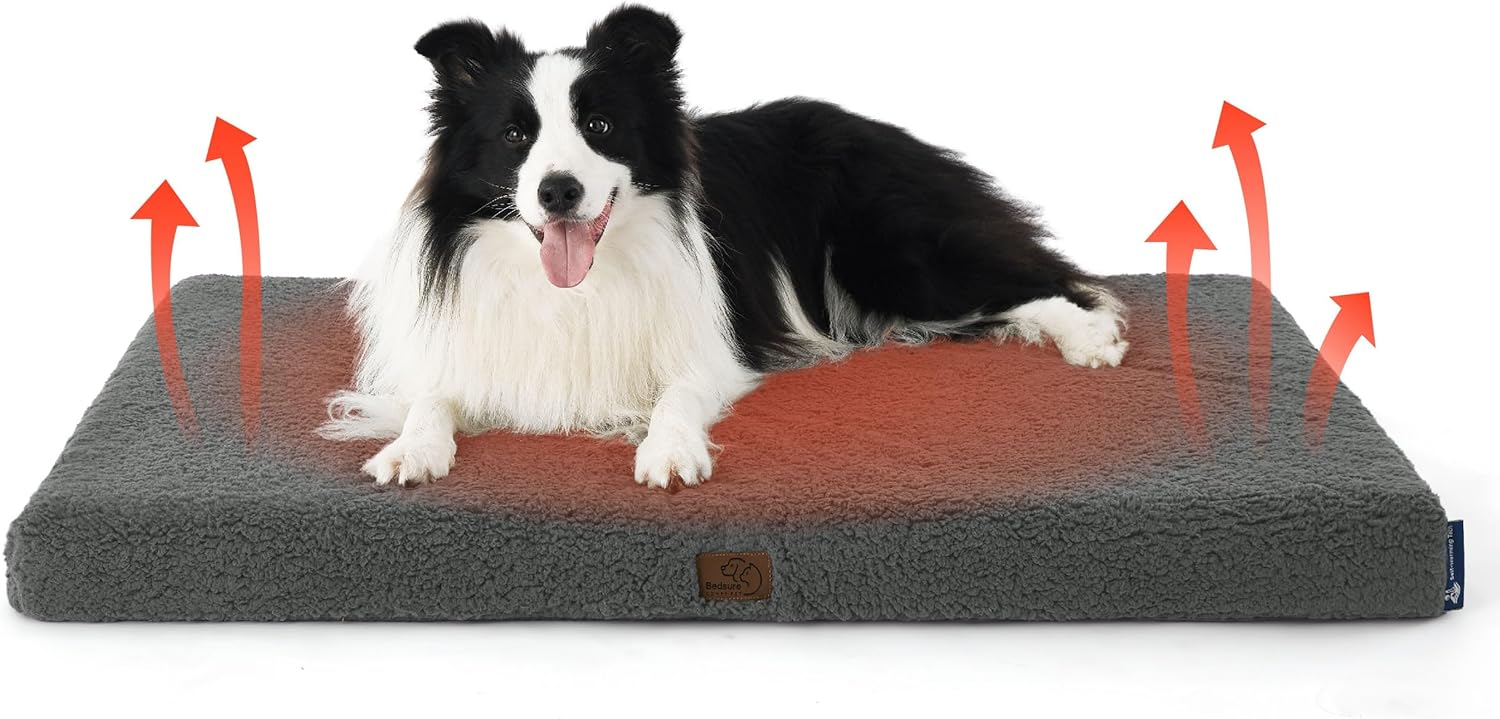 Bedsure Self Warming Dog Bed for Large Dogs - Orthopedic Waterproof Puppy Beds with Removable Washable Cover, Egg Crate Foam Pet Mat, Suitable for Pet Up to 65 lbs - Pet Explorer