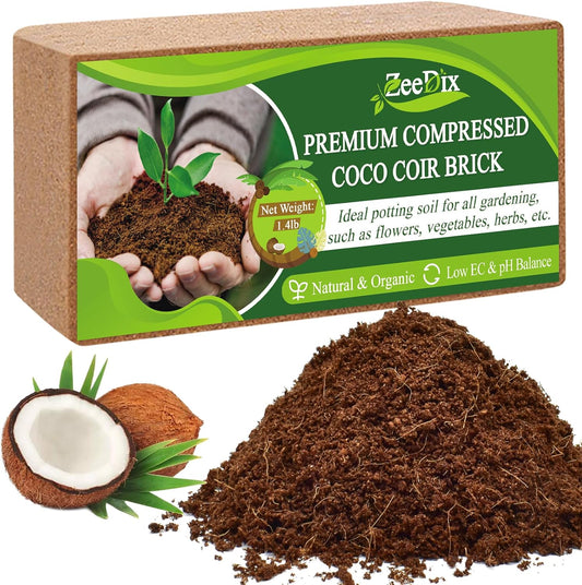 ZeeDix Compressed Coco Coir Brick for Plants, Premium Coconut Coir Bricks Potting Soil Mix, Natural Coconut Husk Coco Peat Brick with Low EC and pH Balance for Gardening Plants Flower Herbs - Pet Explorer