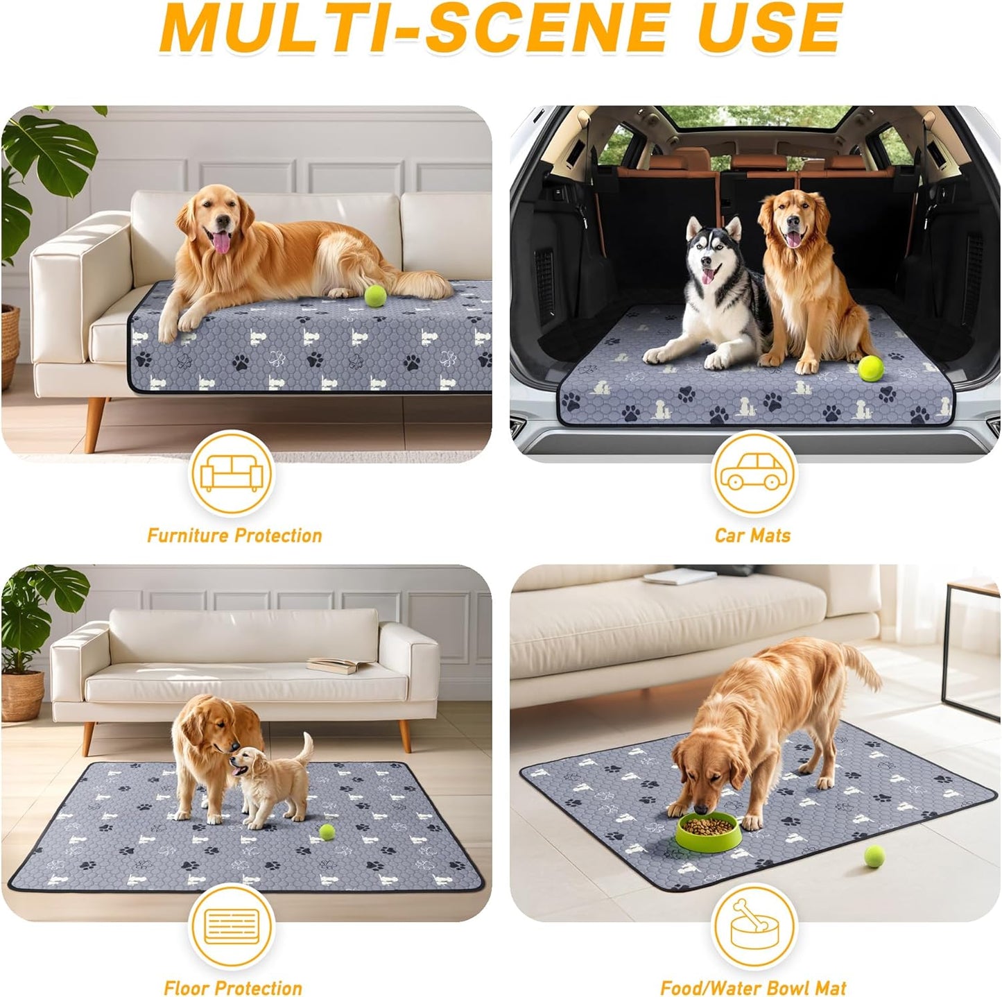 Washable Pee Pads for Dogs, 4 Pack Reusable Puppy Pads, Waterproof Pet Pee Pads for Dog Potty Training, Extra Large Dog Pee Pads for Crate, Playpen, and Whelping, Durable and Absorbent, Grey 18"x24" - Pet Explorer