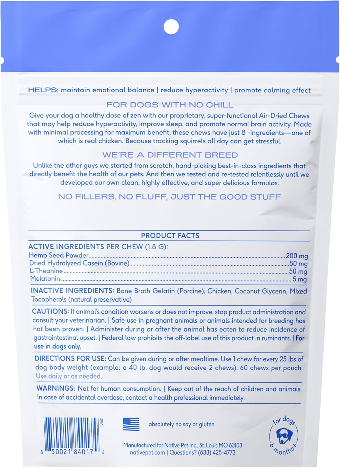 Native Pet Calming Chews for Dogs - Melatonin for Dogs Anxiety Relief - Grain Free All Natural Hemp Calming Treats & L-Theanine Helps Manage Stress & Separation Anxiety - Puppy Sleep Aid - 60 Chews - Pet Explorer