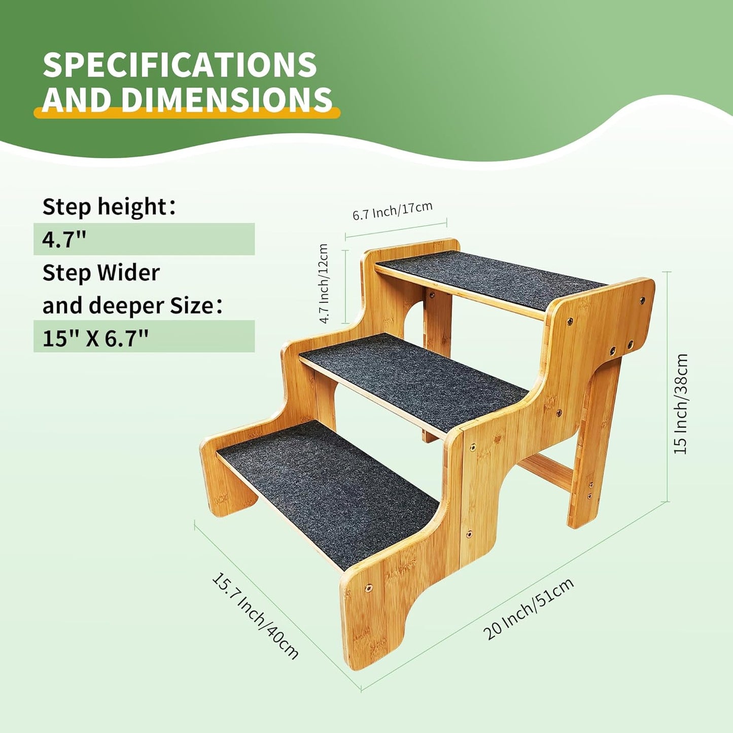 Dog Stairs for Small Dogs,3-Step Bamboo Wooden Dog/Pet/Cat Steps Ramp for Couch Sofa,Bed and Car, Can Support Weighing Up to 160 LB, - Pet Explorer