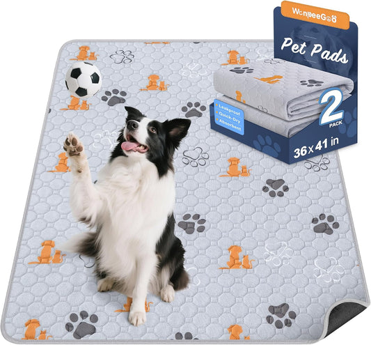 Washable Pee Pads for Dogs, 2 Pack Absorbent Reusable Training Dog Pads Pet Puppy Pads, Non-Slip Potty Pads for Whelping, Playpen, Crate, Bed, Orange, 36"x41" - Pet Explorer