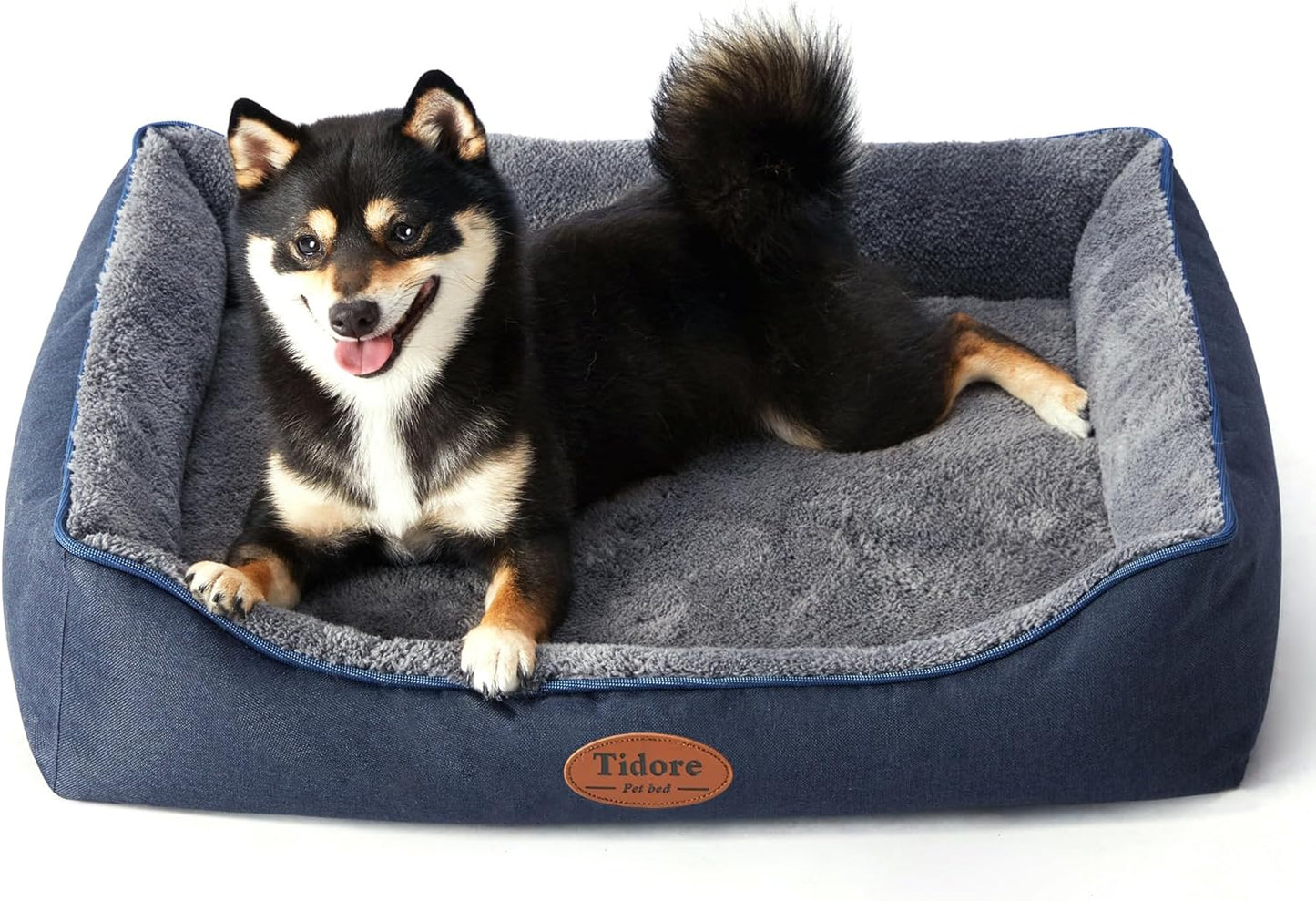 Orthopedic Dog Beds for Medium Dogs, Durable Egg Crate Foam Sofa Dog Bed wit Washable Removable Cover,Waterproof Lining,Pet Bed for Large Dogs (Navy Blue-Velvet, 26.4" L x 21.7" W x 6.2" Th) - Pet Explorer