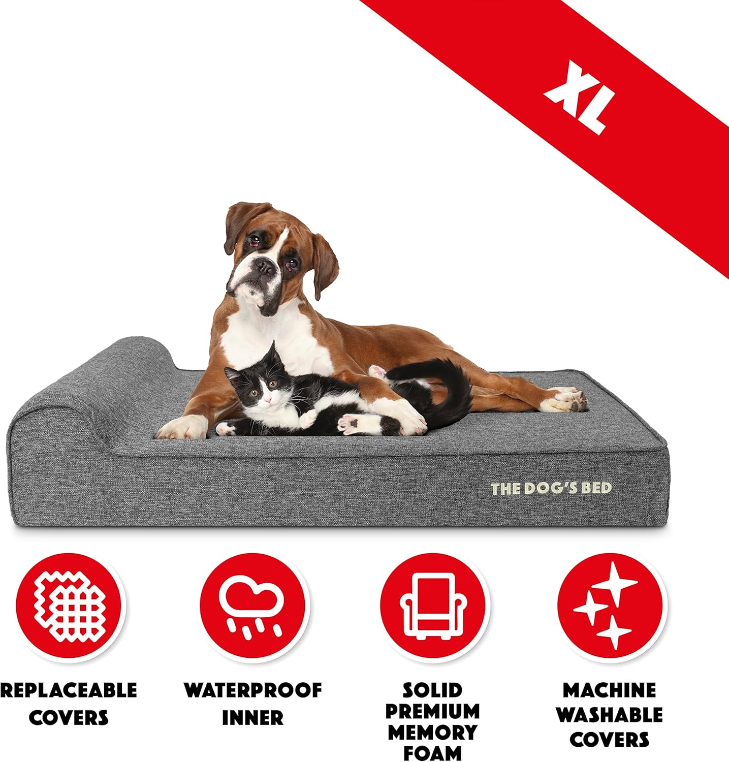 The Dog’s Bed Orthopedic Headrest Dog Bed XL Linen Grey 46x28, Memory Foam, Pain Relief for Arthritis, Hip & Elbow Dysplasia, Post Surgery, Lameness, Veterinary Approved, Waterproof Washable Cover - Pet Explorer