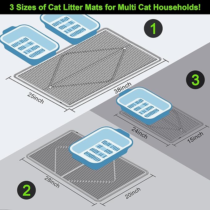 Mofason Rubber Large Cat Litter Mat - Kitty Litter Box mat - Silicone Litter Trapping Catcher Mat - Cat Supplies & Accessories for Indoor Cats (28" x 20")- Grey