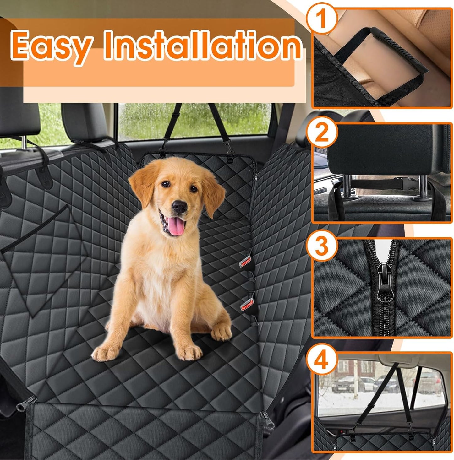 Waterproof Dog Car Seat Cover for Back Seat - Durable, Scratch Proof Pet Hammock with Nonslip Design & Storage Pockets, Fits Cars, SUVs, Trucks- S, Black - Pet Explorer