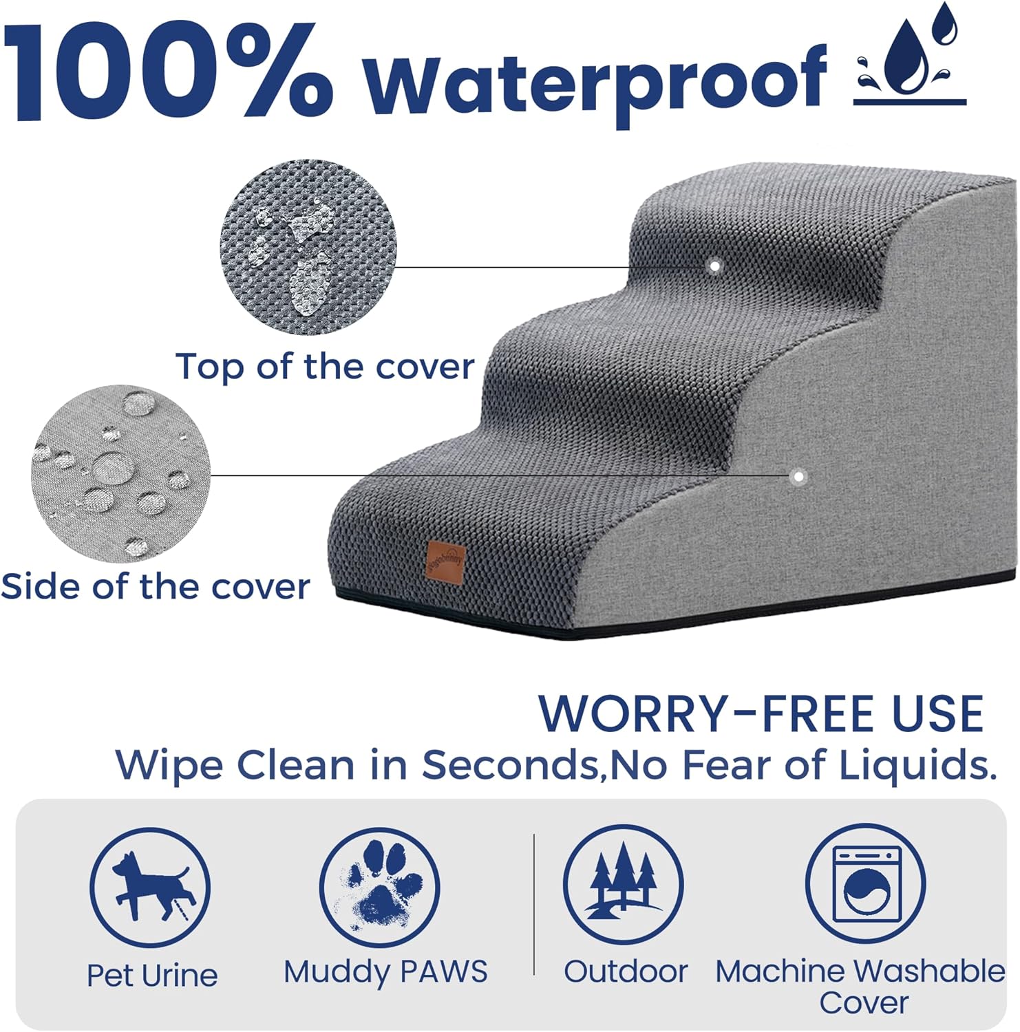 GoGoBunny Ramp Dog Stairs for Couch Sofa and Chair 15.7" H, 3-Step Pet Steps for Small Dogs and Cats, Non-Slip Waterproof Fabric Cover, Stable and Balanced Indoor Step, Pets Friendly, Grey - Pet Explorer