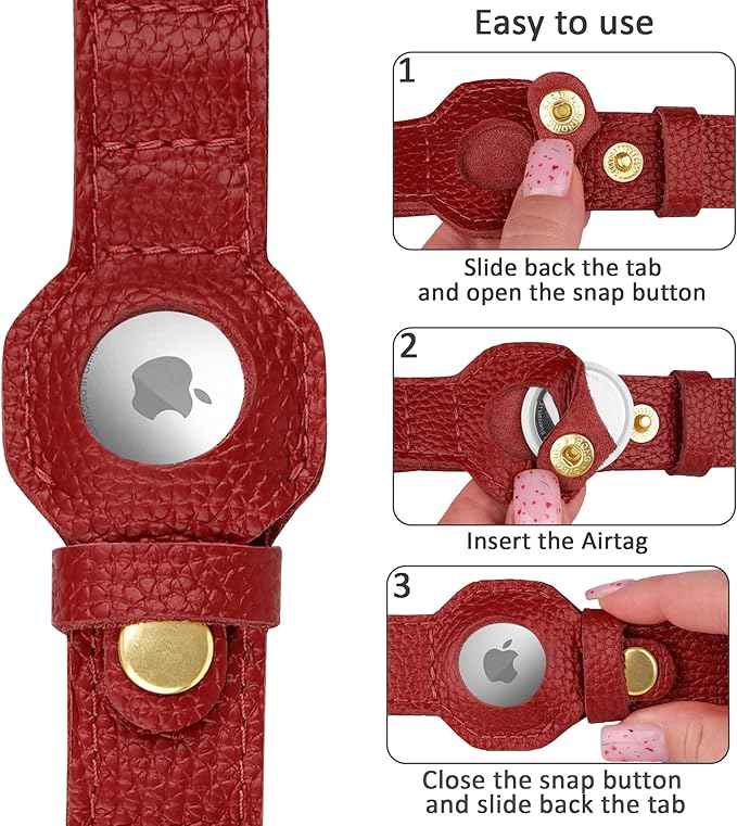 Leather Airtag Dog Collar - Soft Tracking Dog Collar with Apple AirTag Holder and Metal Buckle - Safety GPS Pet Collars for Small Medium Large Dogs Puppy Pink Red (Red, S, 12"-15" Neck Fit)