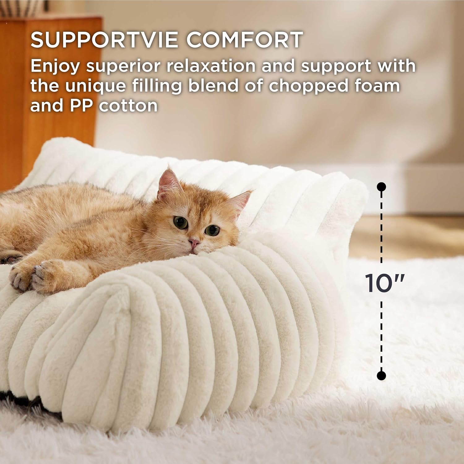 Bedsure Cute Cat Couch for Pets - Fluffy Dog Bed Medium Size Dog with Premium Soft Corduroy Fleece, Pet Sofa with Removable Washable Cover, Supportive Couch Bed for Small Medium Dogs, 30inch, Cream - Pet Explorer