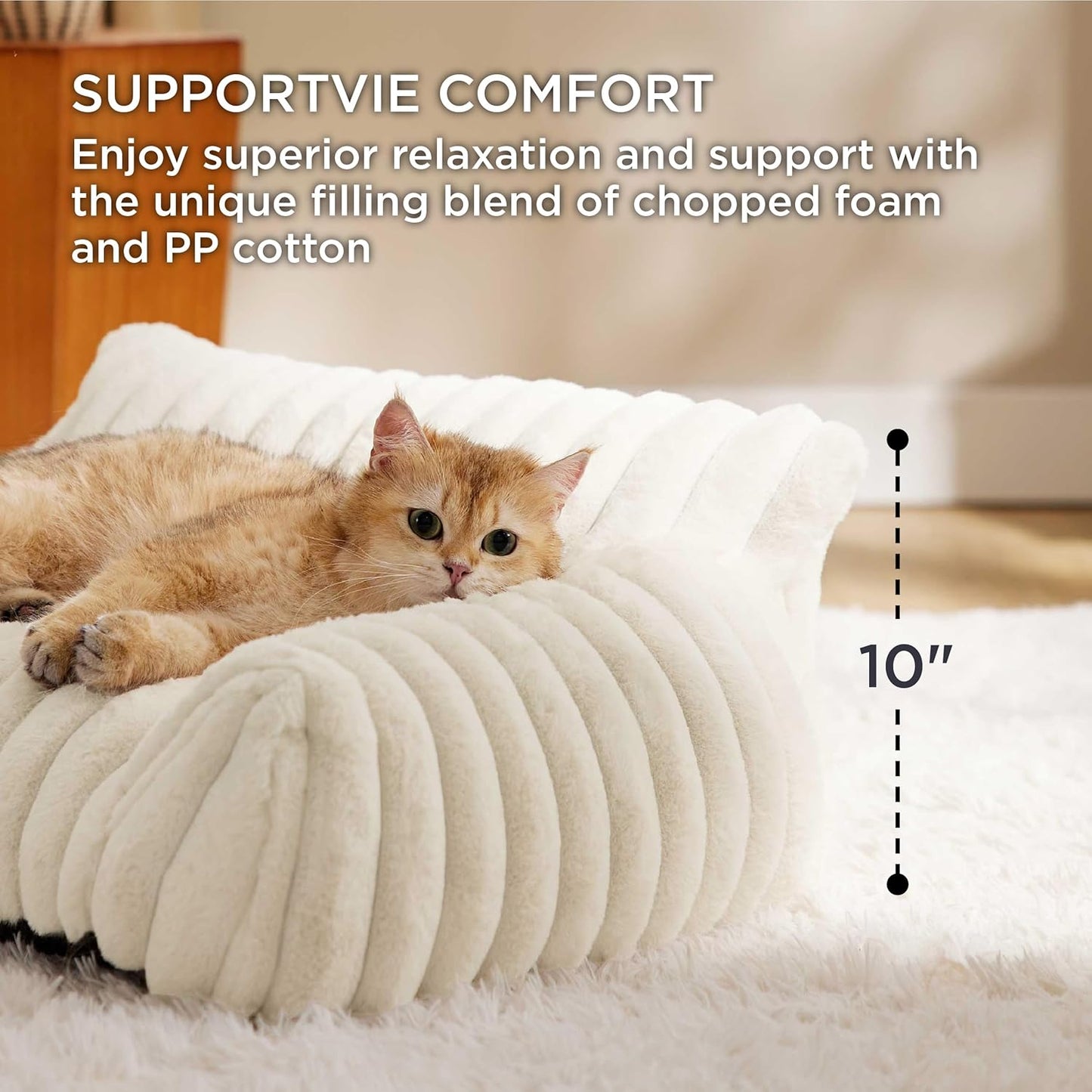Bedsure Cute Dog Couch for Medium Dogs- Fluffy Pet Sofa, Dog Couch Bed with Removable, Washable Cover, Supportive Pet Bed for Medium Large Dogs, 36inch, Cream - Pet Explorer