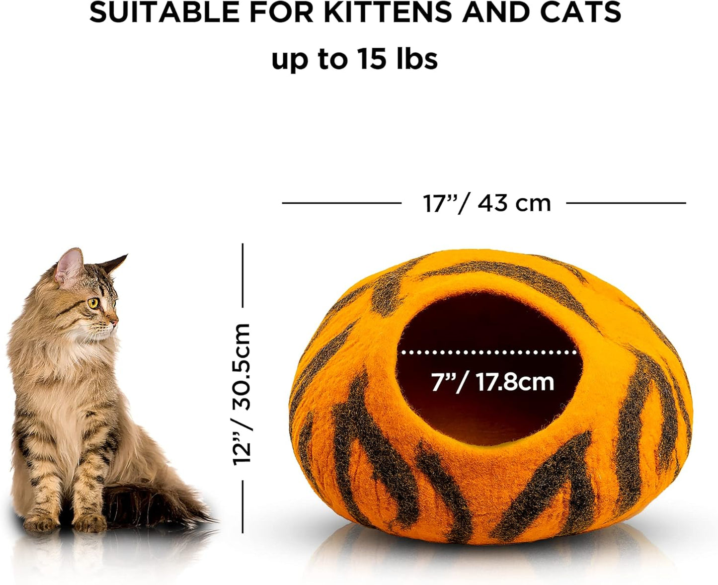 Woolygon Premium Felt Cat Cave Bed – Wool Kitty Beds Handcrafted Kitten Caves Bed for Indoor Cats - Made from 100% Eco-Friendly Merino Wool, Foldable Cat Hidewawy Covered Cat House Pod - Pet Explorer