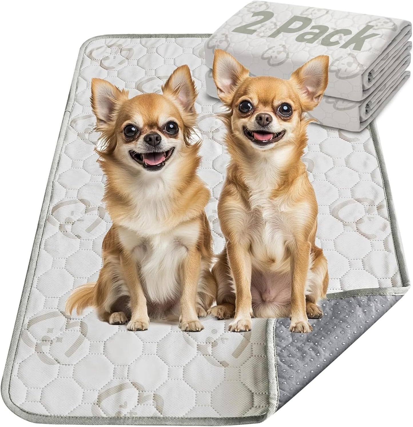 FXW Washable Pee Pads for Dogs, Puppy Pads with Super Absorbent, Specifically Designed for 24inch Cages, 23" × 17" Rectangle, Khaki, 2 Packs - Pet Explorer
