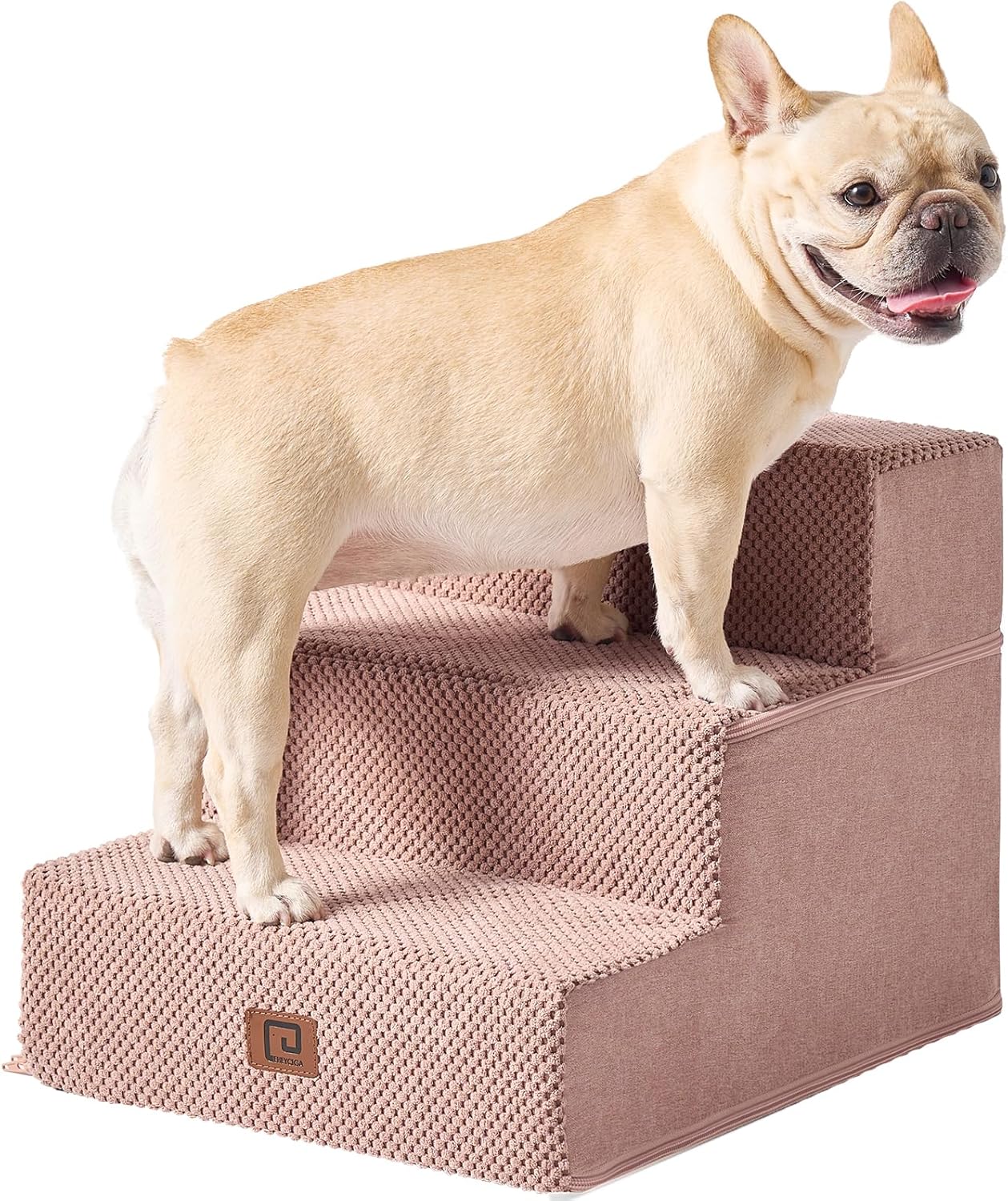 EHEYCIGA Dog Stairs for Small Dogs 13.5" H, 3-Step Dog Steps for Couch Sofa and Chair, Pet Steps for Medium Cats, Non-Slip Balanced Pet Ramp Indoor, Pink - Pet Explorer