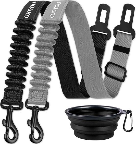 COOYOO Dog Seat Belt,3 Piece Set Retractable Dog Car Harness Adjustable for Vehicle Nylon Pet Safety Heavy Duty & Elastic - Pet Explorer