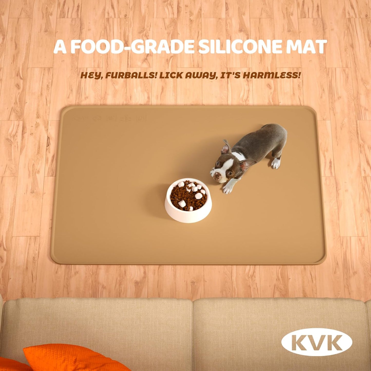 KVK Dog Food Mat, 39.4×29.5in Extra Large Silicone Pet Feeding Mat - Waterproof, Non - Slip, Chew - Resistant for Food & Water, Protect Floors (Brown) - Pet Explorer