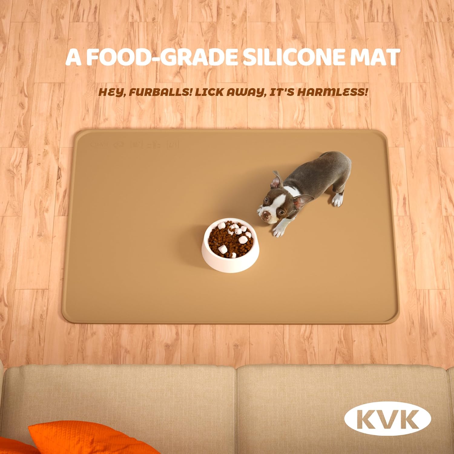 KVK Dog Food Mat, 39.4×29.5in Extra Large Silicone Pet Feeding Mat - Waterproof, Non - Slip, Chew - Resistant for Food & Water, Protect Floors (Brown) - Pet Explorer