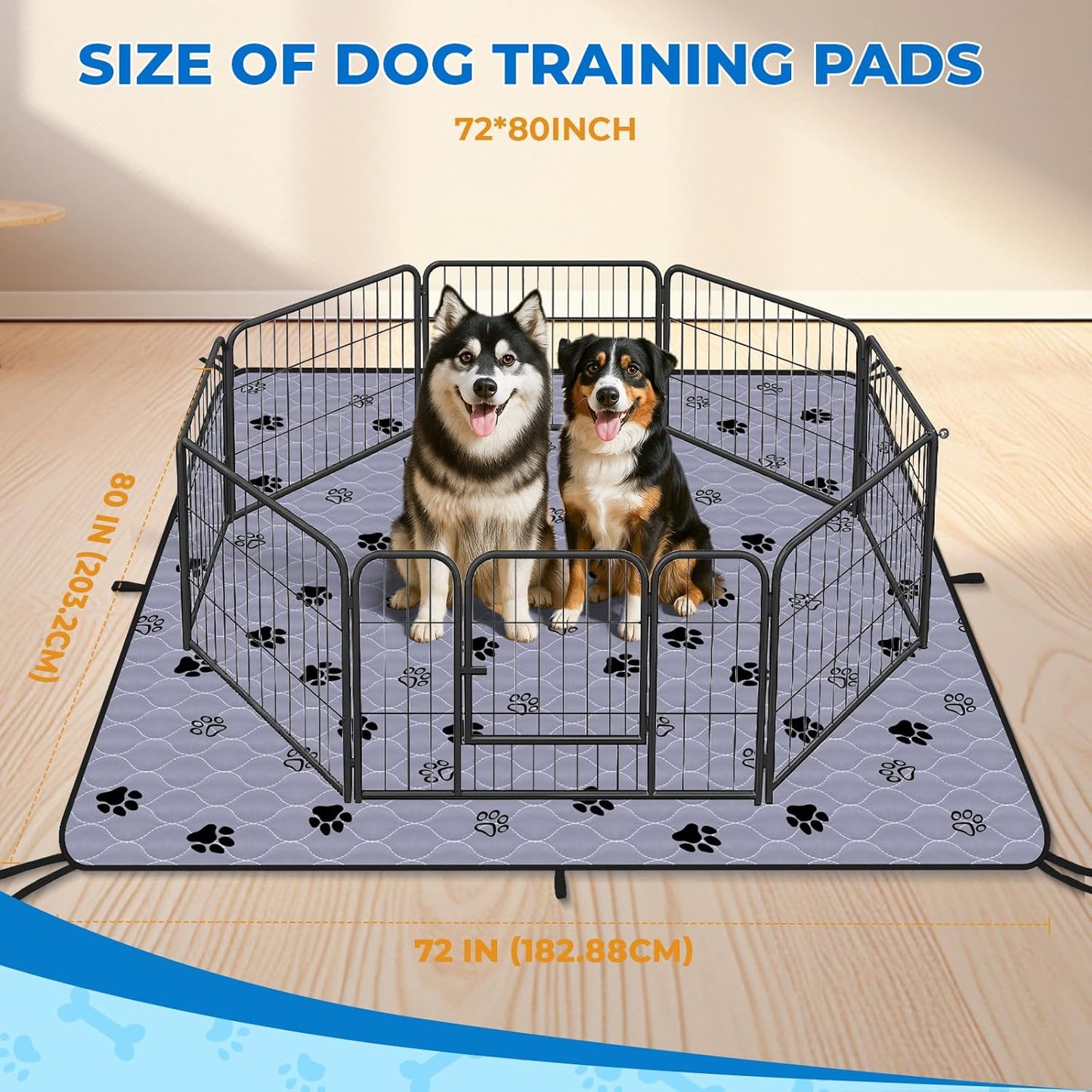 Fostanfly Washable Dog Pee Pads Extra Large 72''x80'' Instant Absorb Training Pads, Non-Slip Pet Playpen Mat Waterproof Reusable Floor Mat for Puppy/Senior Dog, Housebreaking & Incontinence - Pet Explorer