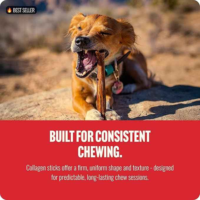 Natural Farm Collagen Sticks 6-Inch Dog Chews - Odor-Free, 95% Natural Collagen Supports Healthy Joints, Skin & Coat - Small, Medium Dogs – Lasts 20% More (6 inch, 5 Pack)