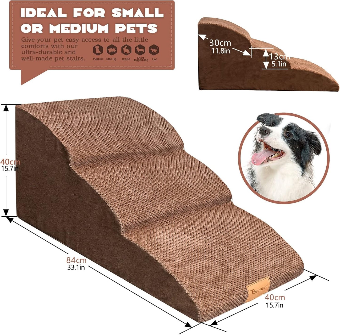 Topmart High Density Extended Foam Dog Ramp&Steps 3 Tiers,15.7" High,Non-Slip Dog Stairs with Waterproof Cover,Soft Foam Pet Ladder,Best for Injured,Older Cats,Pets with Joint Pain - Pet Explorer