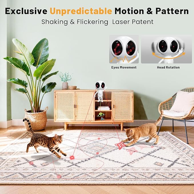 Cat Laser Toy, 2-in-1 Interactive Toys with Dual Laser & Catnip UFO Dangler, Smart Motion-Activated Random Trajectory, 4 Speed Modes, Rechargeable, Quiet & Clamp Design for Bored Indoor Cats